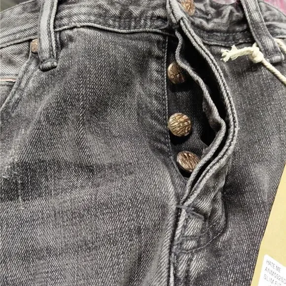 Anom Denim Hate Me Slim Fit Jeans Mens 32 Gray Wash Distressed Button Fly Street - Picture 6 of 10